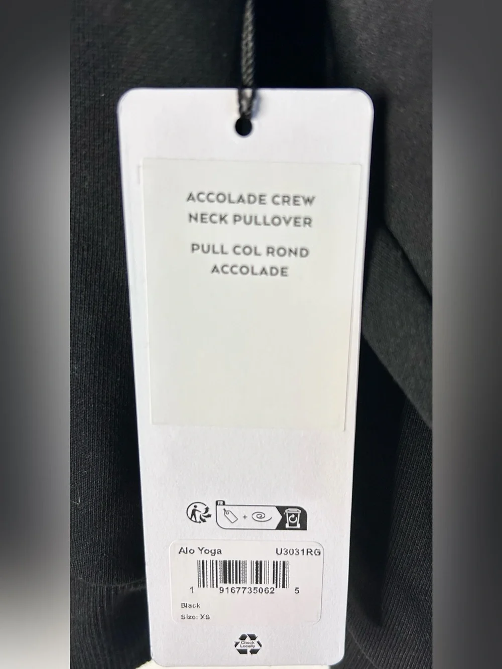 NWT ALO Yoga Accolade Crew Neck Pullover Sweatshirt- Black/ Size XS